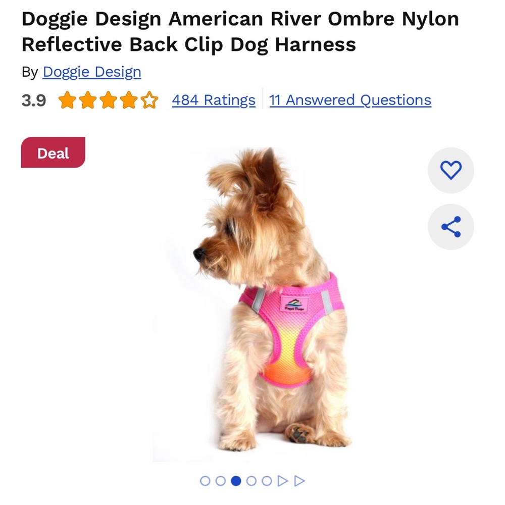2x Doggie Design American River Ombre Nylon Reflective Back Clip Dog Harness